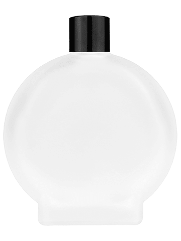 Circle design 100 ml, 3 1/2oz frosted glass bottle with reducer and black shiny cap.