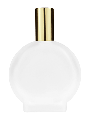 Circle design 100 ml, 3 1/2oz frosted glass bottle with shiny gold spray pump.