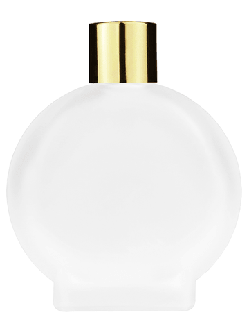 Circle design 50 ml, 1.7oz  frosted glass bottle with  reducer and shiny gold cap.