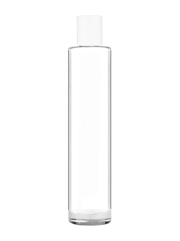 Cylinder design 100 ml, 3 1/2oz  clear glass bottle  with reducer and white cap.