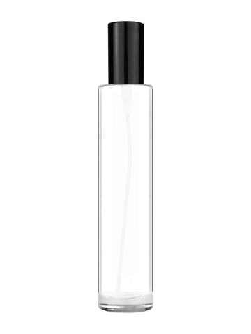 Cylinder design 100 ml, 3 1/2oz  clear glass bottle  with shiny black spray pump.