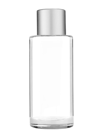 Cylinder design 25 ml 1oz  clear glass bottle  with reducer and silver matte cap.