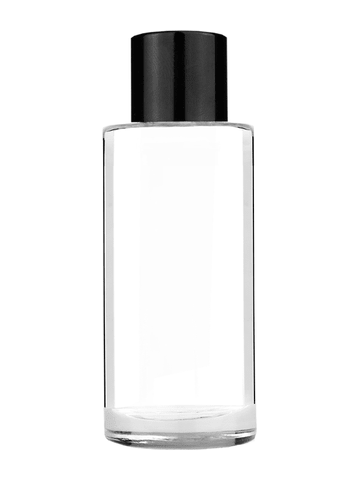 Cylinder design 25 ml 1oz  clear glass bottle  with reducer and black shiny cap.