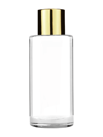 Cylinder design 25 ml clear glass bottle  with reducer and shiny gold cap.