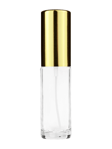 Cylinder design 5ml, 1/6oz Clear glass bottle with shiny gold spray.