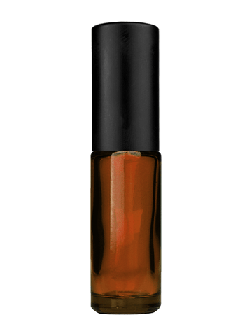 Cylinder design 5ml, 1/6oz Amber glass bottle with matte black spray.
