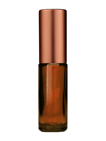 Cylinder design 5ml, 1/6oz Amber glass bottle with matte copper spray.
