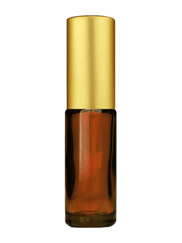 Cylinder design 5ml, 1/6oz Amber glass bottle with matte gold spray.