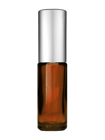 Cylinder design 5ml, 1/6oz Amber glass bottle with matte silver spray.