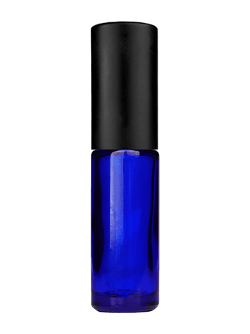 Cylinder design 5ml, 1/6oz Blue glass bottle with matte black spray.