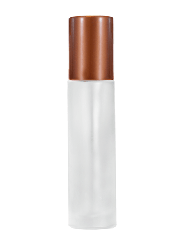 Cylinder design 9ml,1/3 oz frosted glass bottle with plastic roller ball plug and matte copper cap.