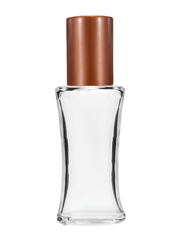 Daisy design 10ml, 1/3oz Clear glass bottle with metal roller ball plug and matte copper cap.