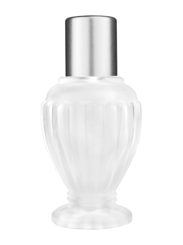 Diva design 30 ml, 1oz frosted glass bottle with reducer and tall silver matte cap.