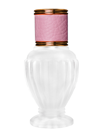 Diva design 30 ml, 1oz frosted glass bottle with reducer and pink faux leather cap.