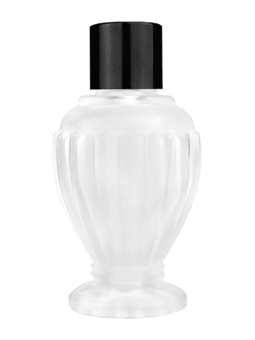 Diva design 30 ml, 1oz frosted glass bottle with reducer and black shiny cap.