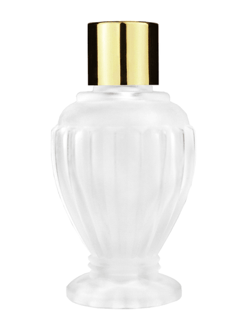 Diva design 30 ml, 1oz frosted glass bottle with reducer and shiny gold cap.