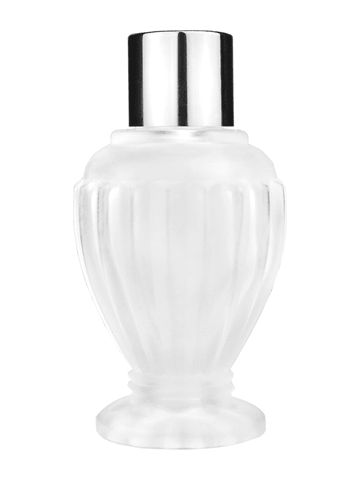 Diva design 30 ml, 1oz frosted glass bottle with reducer and shiny silver cap.