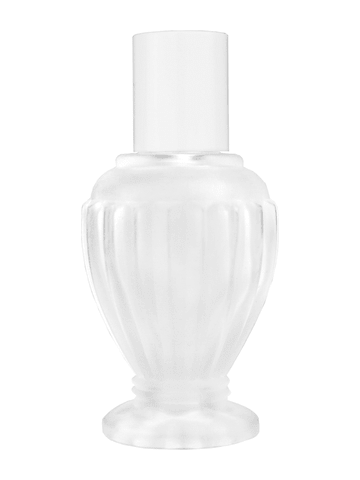 Diva design 30 ml, 1oz frosted glass bottle with reducer and white cap.