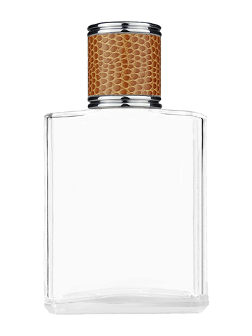 Elegant design 60 ml, 2oz  clear glass bottle  with reducer and brown faux leather cap.