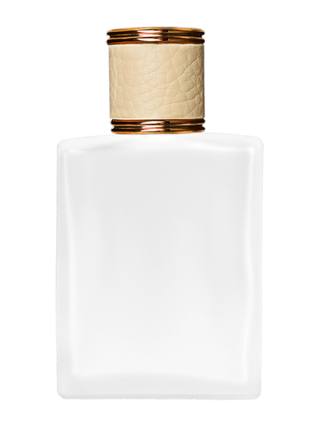 Elegant design 60 ml, 2oz frosted glass bottle with reducer and ivory faux leather cap.