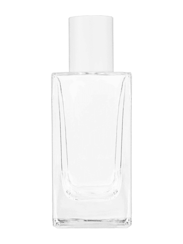 Empire design 50 ml, 1.7oz  clear glass bottle  with reducer and white cap.