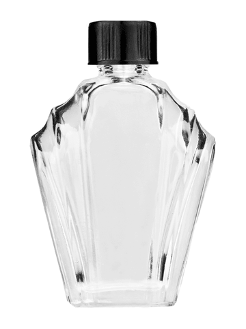 Flair design 15ml, 1/2oz Clear glass bottle with short black cap.