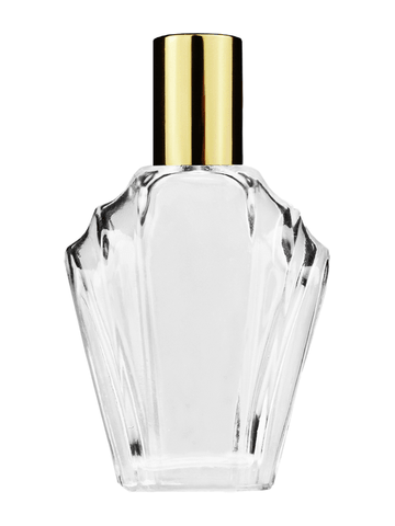 Flair design 15ml, 1/2oz Clear glass bottle with metal roller ball plug and shiny gold cap.