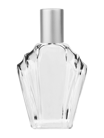 Flair design 15ml, 1/2oz Clear glass bottle with metal roller ball plug and matte silver cap.