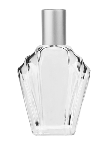 Flair design 15ml, 1/2oz Clear glass bottle with plastic roller ball plug and matte silver cap.