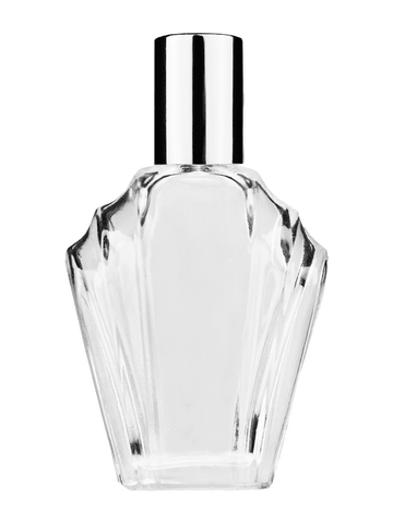 Flair design 15ml, 1/2oz Clear glass bottle with plastic roller ball plug and shiny silver cap.