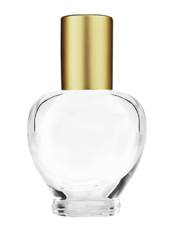 Queen design 10ml, 1/3oz Clear glass bottle with metal roller ball plug and matte gold cap.