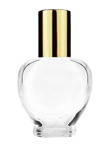 Queen design 10ml, 1/3oz Clear glass bottle with metal roller ball plug and shiny gold cap.