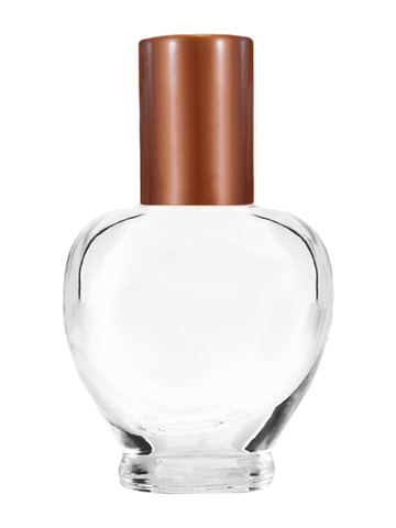 Queen design 10ml, 1/3oz Clear glass bottle with plastic roller ball plug and matte copper cap.