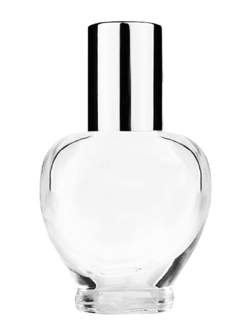 Queen design 10ml, 1/3oz Clear glass bottle with shiny silver cap.