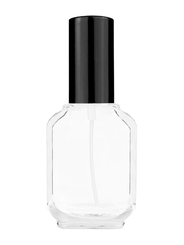 Footed rectangular design 15ml, 1/2oz Clear glass bottle with shiny black spray.