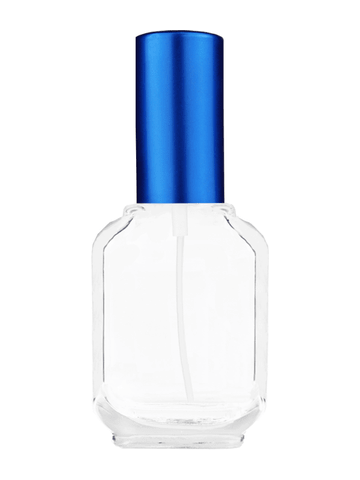 Footed rectangular design 15ml, 1/2oz Clear glass bottle with matte blue spray.