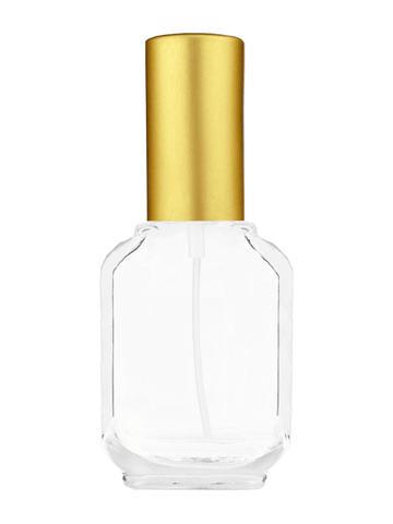 Footed rectangular design 15ml, 1/2oz Clear glass bottle with matte gold spray.
