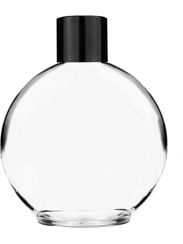 Round design 128 ml, 4.33oz  clear glass bottle  with reducer and black shiny cap.