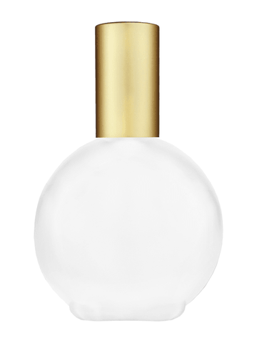 Round design 128 ml, 4.33oz frosted glass bottle with matte gold spray pump.