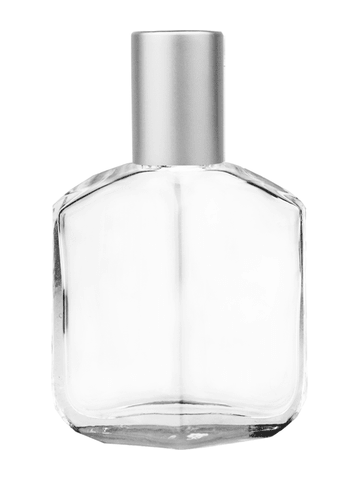 Royal design 13ml, 1/2oz Clear glass bottle with plastic roller ball plug and matte silver cap.