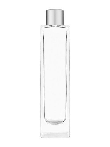 Sleek design 100 ml, 3 1/2oz  clear glass bottle  with reducer and silver matte cap.