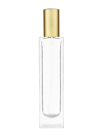 Sleek design 100 ml, 3 1/2oz  clear glass bottle  with matte gold spray pump.