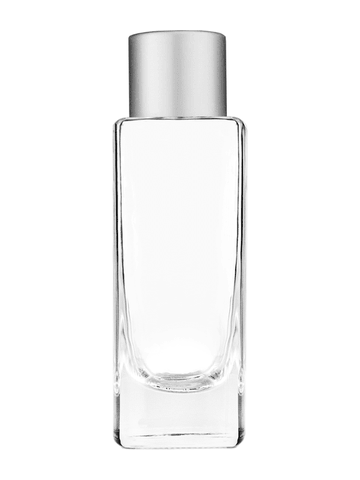 Slim design 30 ml, 1oz  clear glass bottle  with reducer and silver matte cap.