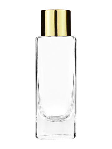 Slim design 30 ml, 1oz  clear glass bottle  with reducer and shiny gold cap.