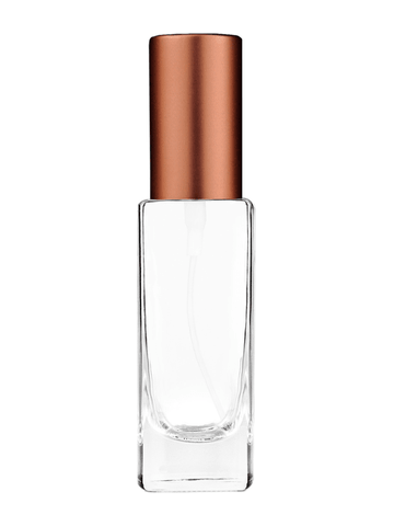 Slim design 30 ml, 1oz  clear glass bottle  with matte copper spray pump.