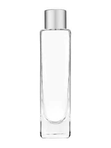 Slim design 50 ml, 1.7oz  clear glass bottle  with reducer and silver matte cap.
