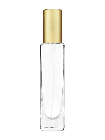 Slim design 50 ml, 1.7oz  clear glass bottle  with matte gold spray pump.