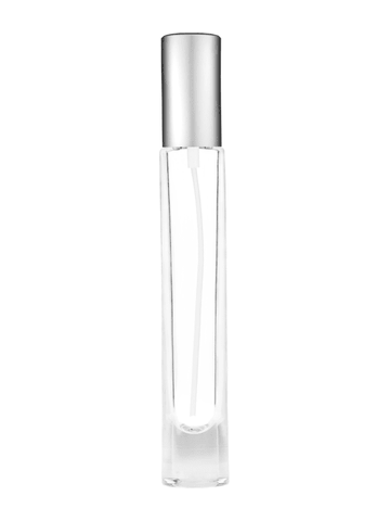 Tall cylinder design 9ml, 1/3oz Clear glass bottle with matte silver spray.