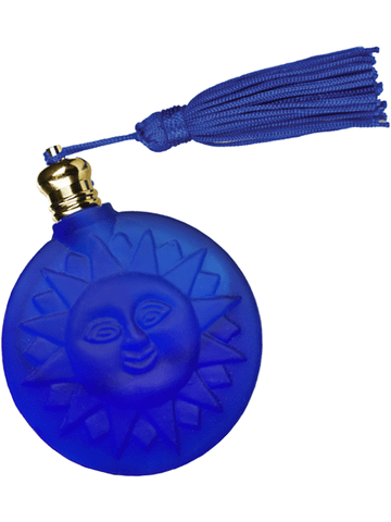 Sun design cobalt blue perfume bottle with Blue tasseled Silver cap. Capacity : 8ml (1/4oz)
