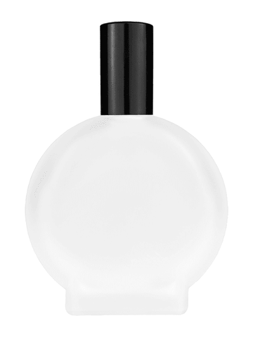 Circle design 100 ml, 3 1/2oz frosted glass bottle with shiny black lotion pump.